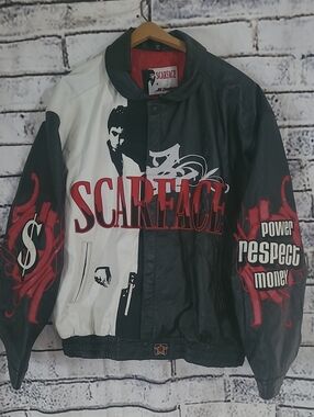 Vintage JH Design Scarface "Power, Respect, Money" Split Leather Jacket